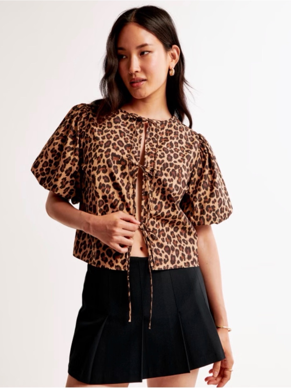 Abercrombie & Fitch Leopard Print Puff Sleeve Blouse - Brown/Black